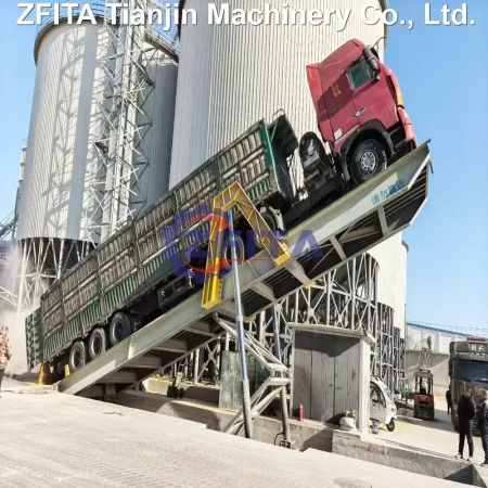 ZFITA hydraulic truck dumping platform unloading soybean meal and DDGS