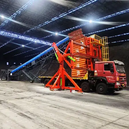 ZFITA container tilter working with belt conveyor for coal loading